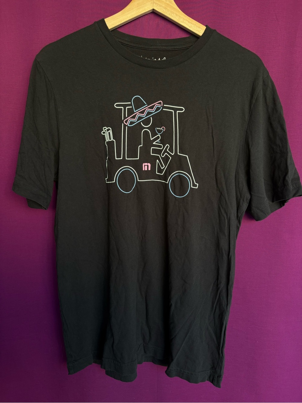 TravisMathew Graphic T Shirt Medium Black Golf Cart Cinco De Mayo Tee Casual